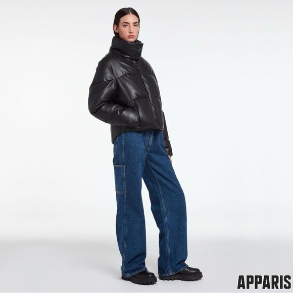 APPARIS **NWT** Jemma Vegan Leather Puffer Jacket in Black Noir - Picture 11 of 13